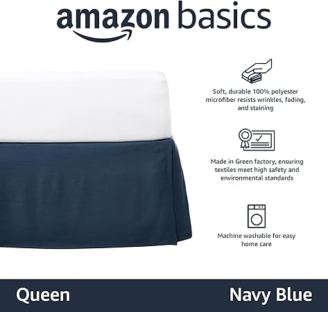 Amazon Basics Pleated Bed Skirt - Queen, 152 X 203 41 Cm, Navy Blue, Solid