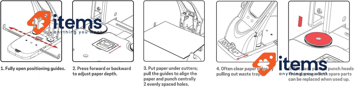 D.RECT 1300 2-Hole Punch 100 Sheet Large Capacity Black Perfect Office School