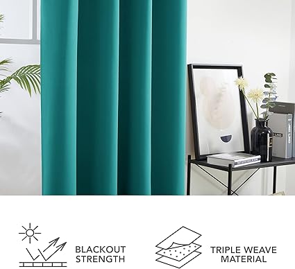 Deconovo Super Soft Solid Thermal Blackout Curtains 55x87 Inch Turquoise