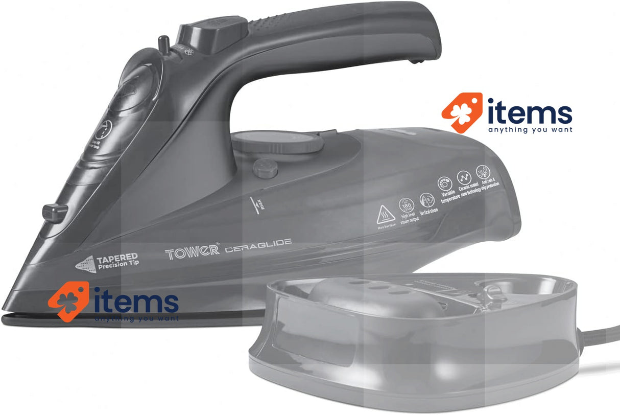 Tower T22008G CeraGlide Cordless Steam Iron with Ceramic Steam Function, Grey