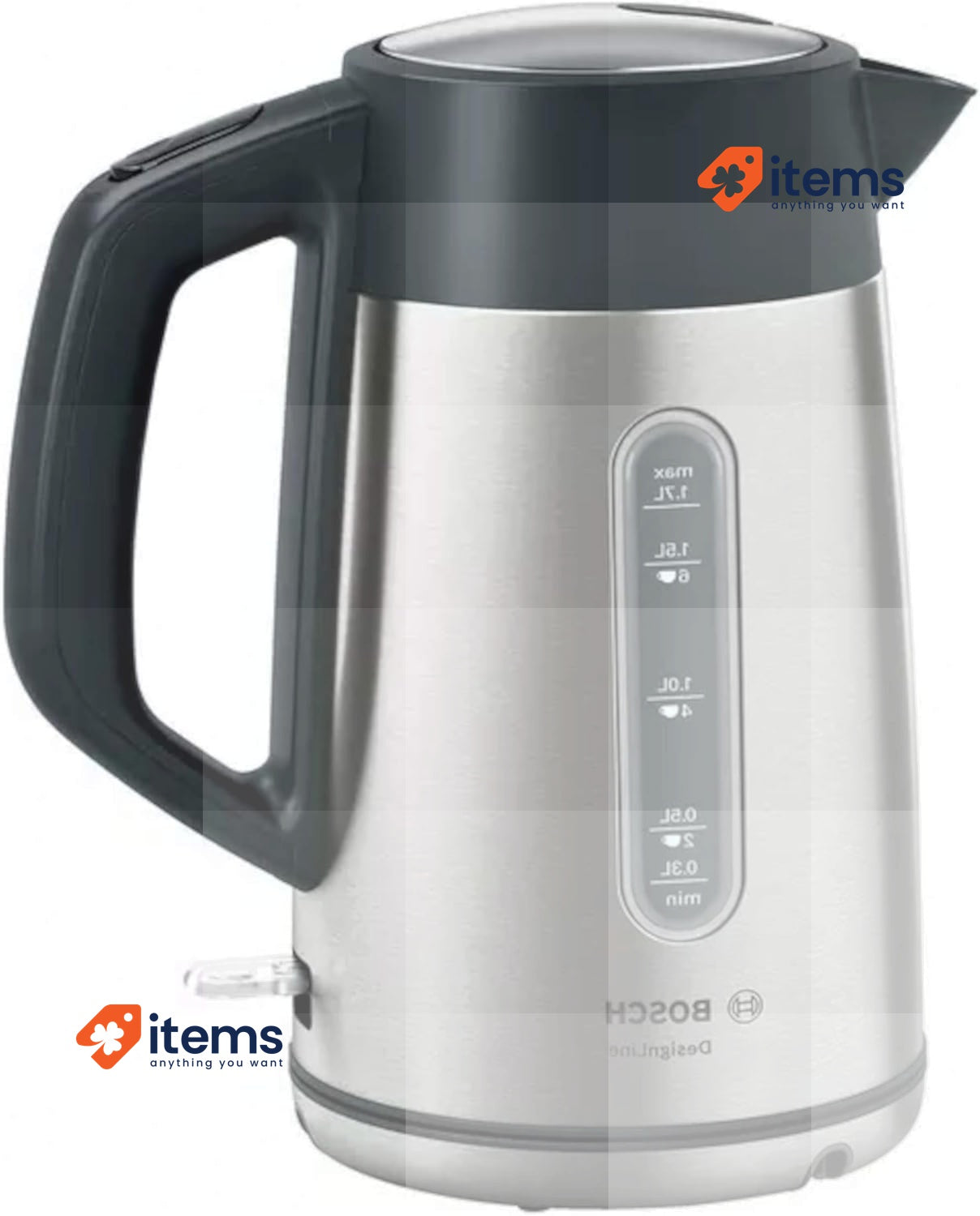 Bosch Electric Kettle Stainless Steel Black 1.7L 2400W - 1.7 L 2400 W, TWK4P440