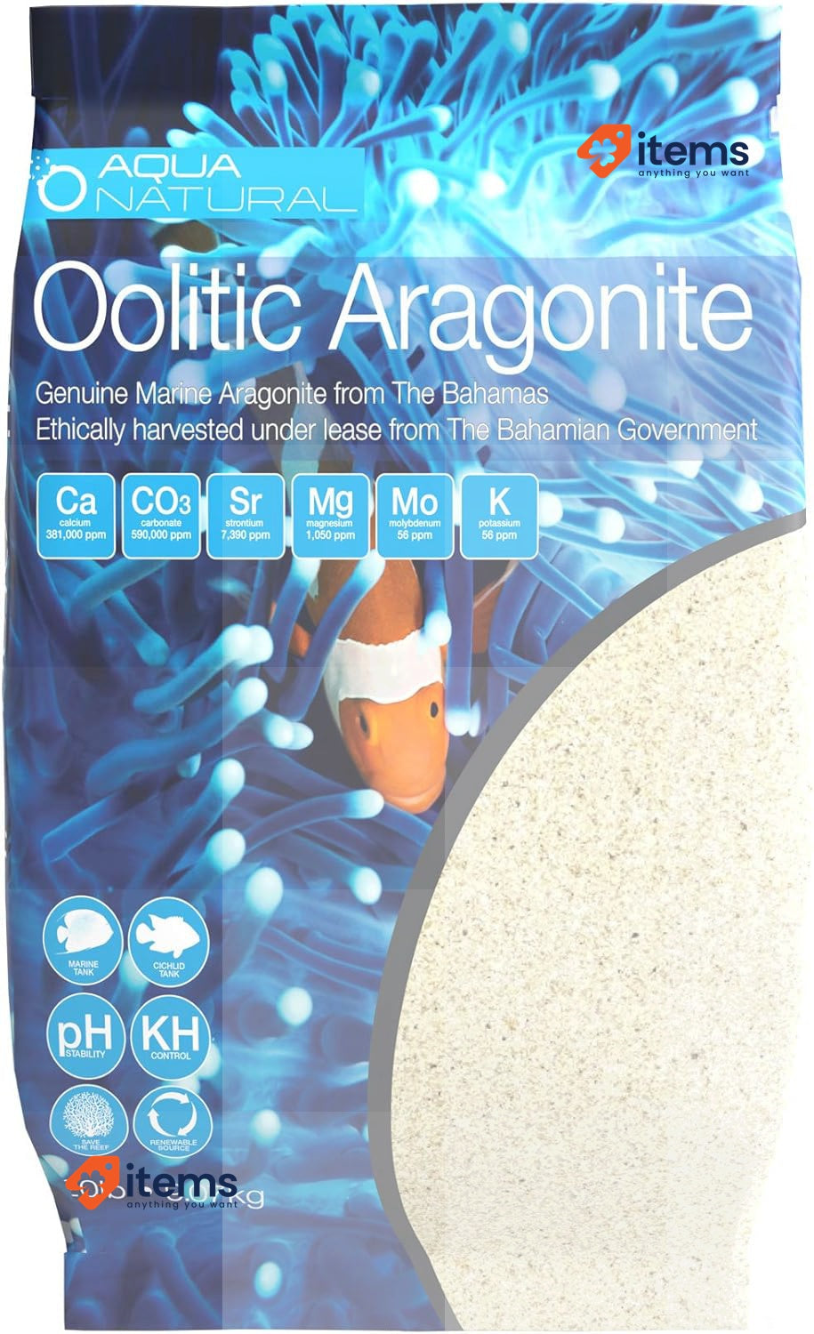 Aqua Natural Oolitic Aragonite 20lb Aquarium Sand for Reef Sand