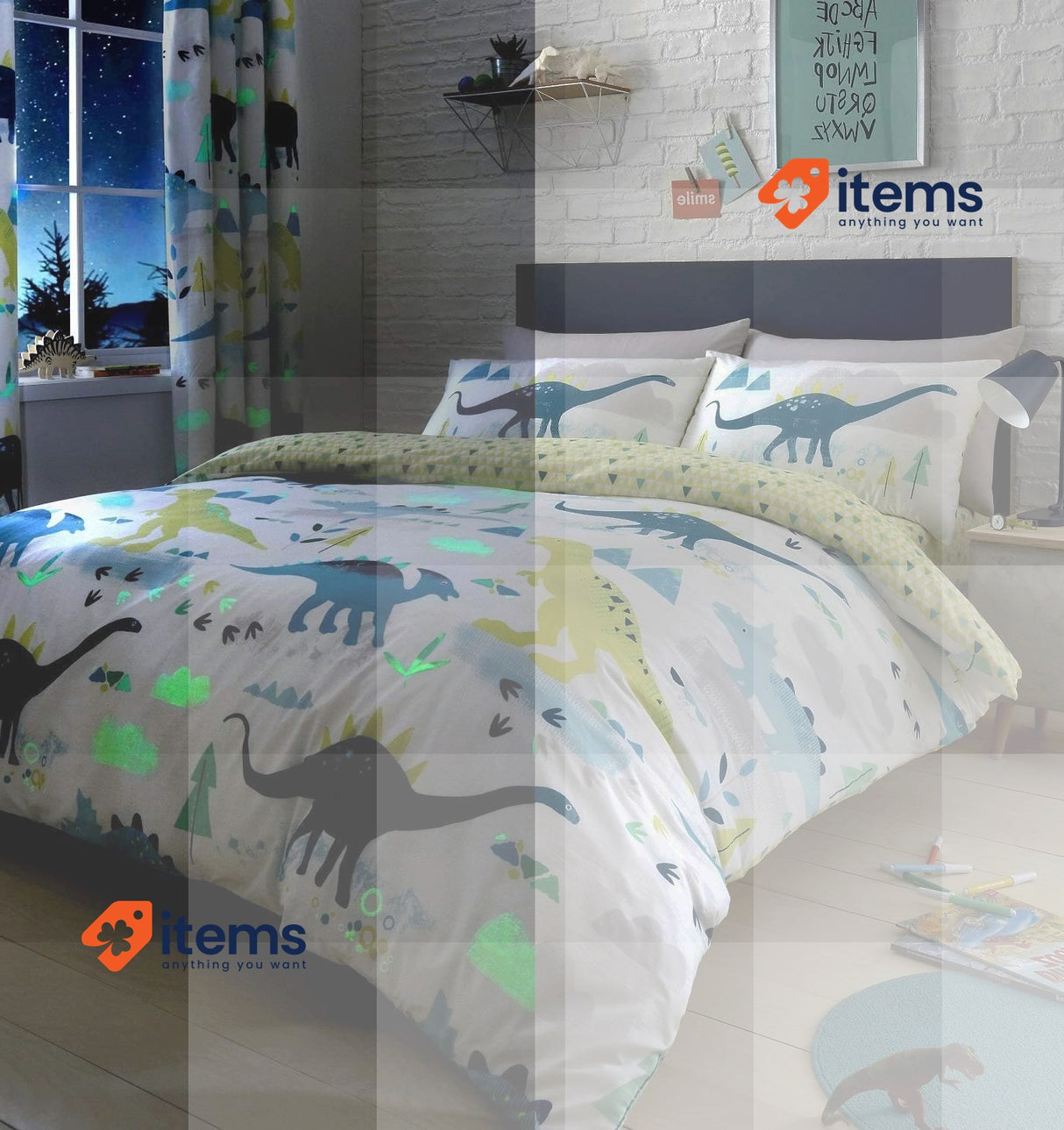 Bedlam Glow in the Dark Dinosaur Duvet Cover - Single Bedding Size 200 x 140cm
