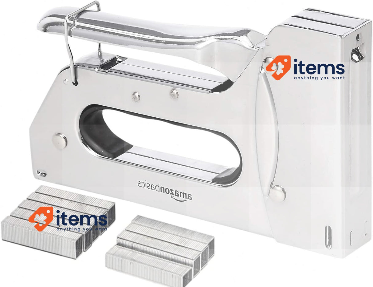 Amazon Basics Heavy Duty Stapler Gun with 1000 Staples Silver