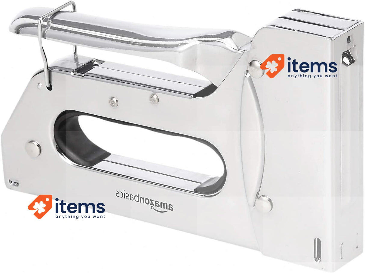 Amazon Basics Heavy Duty Stapler Gun with 1000 Staples Silver