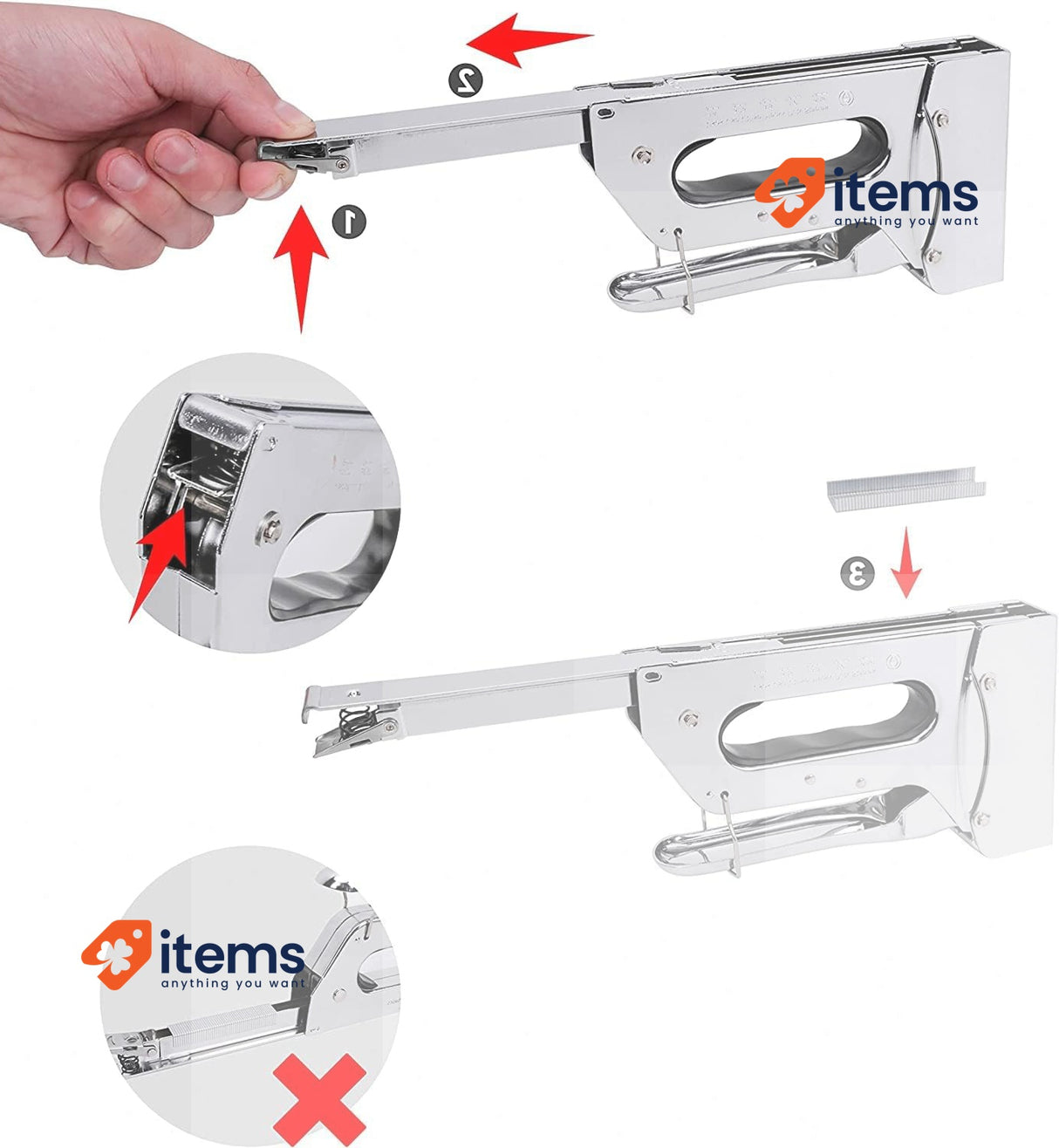 Amazon Basics Heavy Duty Stapler Gun with 1000 Staples Silver