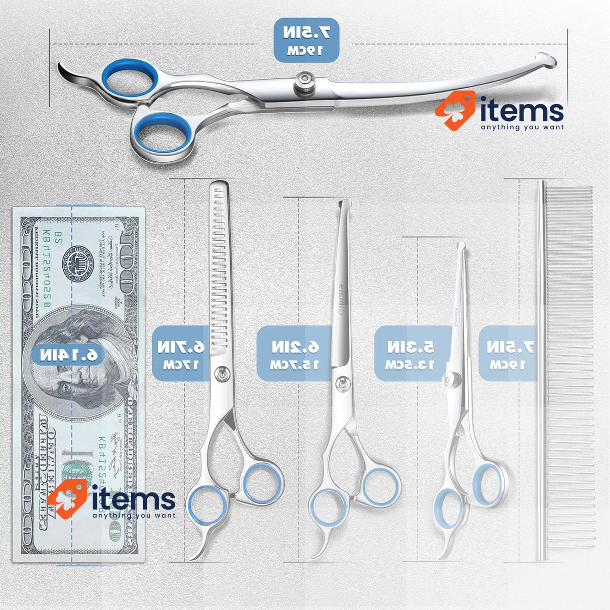 Gimars 4CR 6-in-1 Dog Grooming Scissors, Stainless Steel Dog Scissors Safety