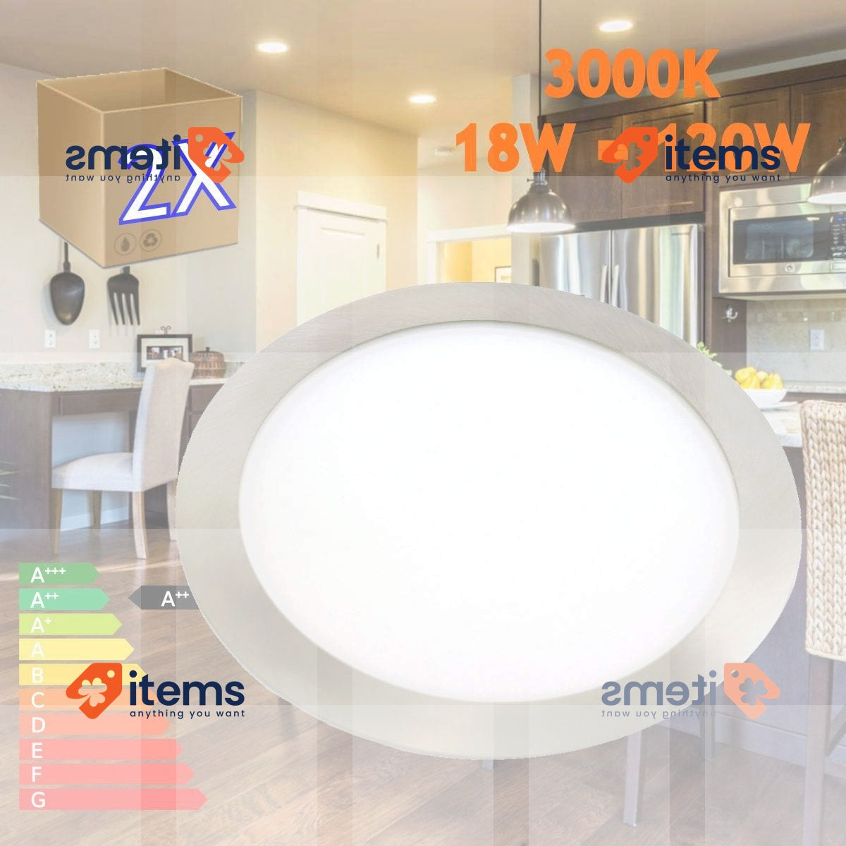 Jandei - 2x Downlight LED 18W Redondo, Empotrable Plano, White Neutro 4200K Flat