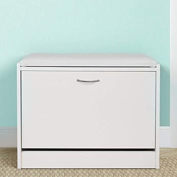 BAKAJI Wooden Shoe Rack with Triple Depth and Seat in Eco Leather White