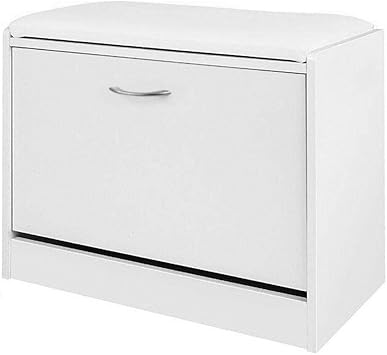 BAKAJI Wooden Shoe Rack with Triple Depth and Seat in Eco Leather White