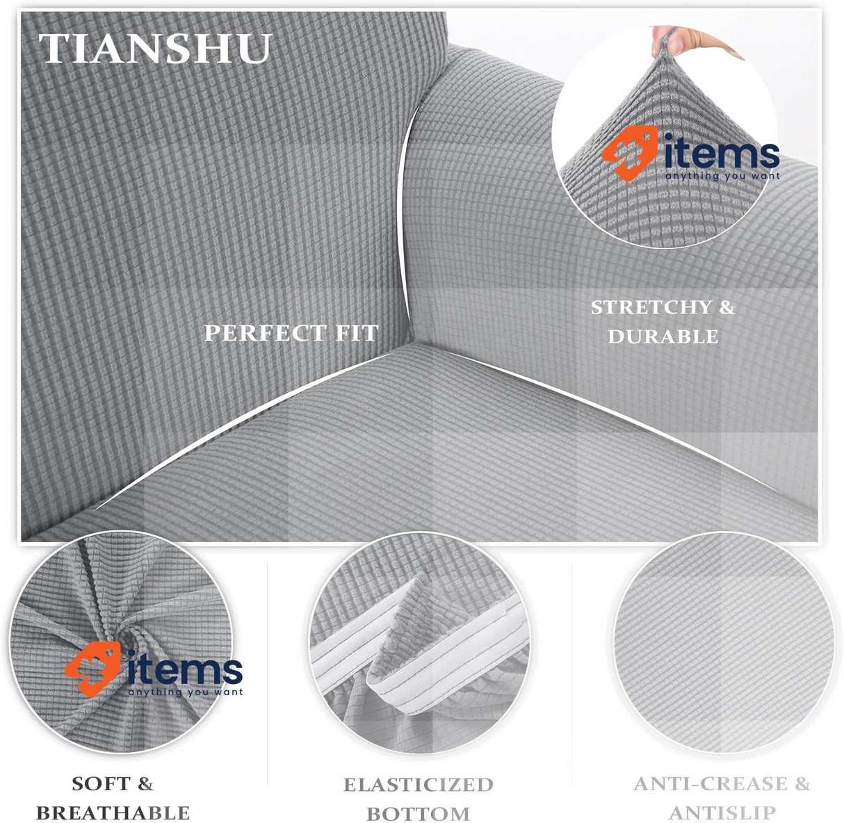 TIANSHU Armchair Slipcovers Gray Piece Sofa Covers Couch Pet 2 Piece Covers,Sofa