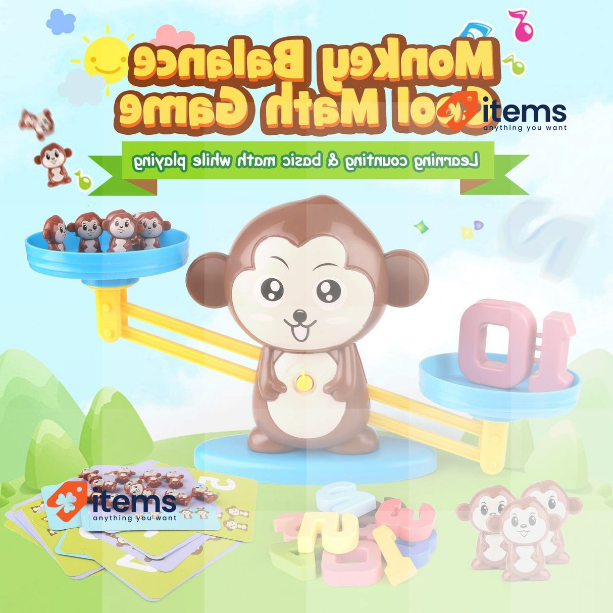 BBLIKE Math Toy 65 Pieces Monkey Balance Cards Digital Block Educational Game