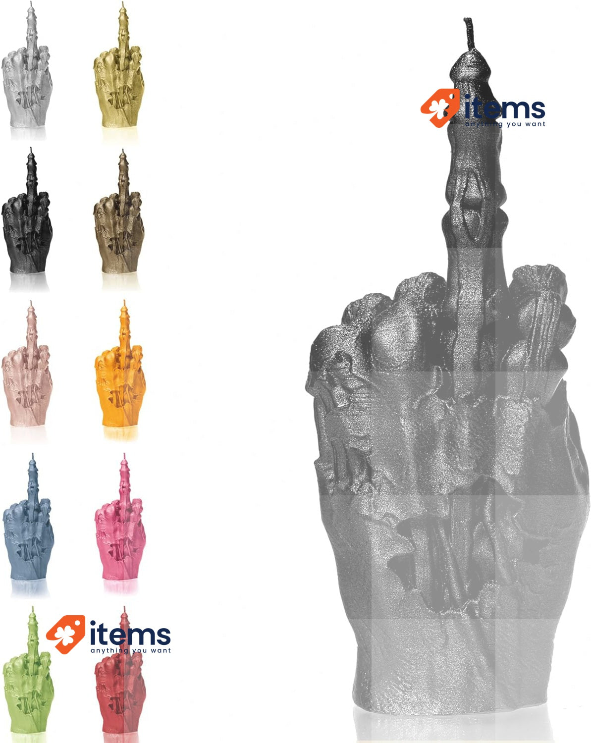 Candellana Middle Finger Candle | FCK Height: 22 Cm Zombie Hand Black Metallic