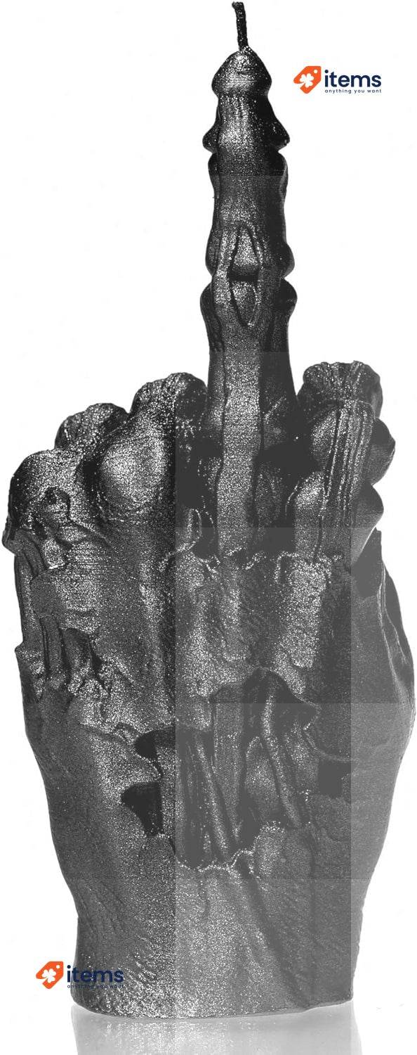 Candellana Middle Finger Candle | FCK Height: 22 Cm Zombie Hand Black Metallic