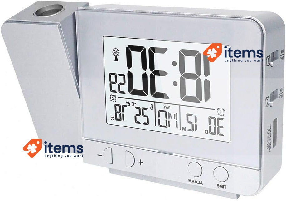 Queta Projection Alarm Clock, Digital Clock With Time Silver Temperature Dual