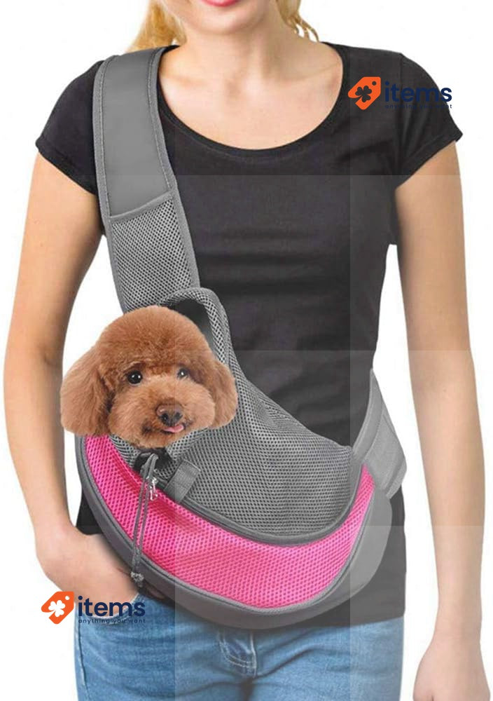 PETEMOO Pet Sling Carrier Bag with Adjustable Strap& Zipper Red-a Hand-Free