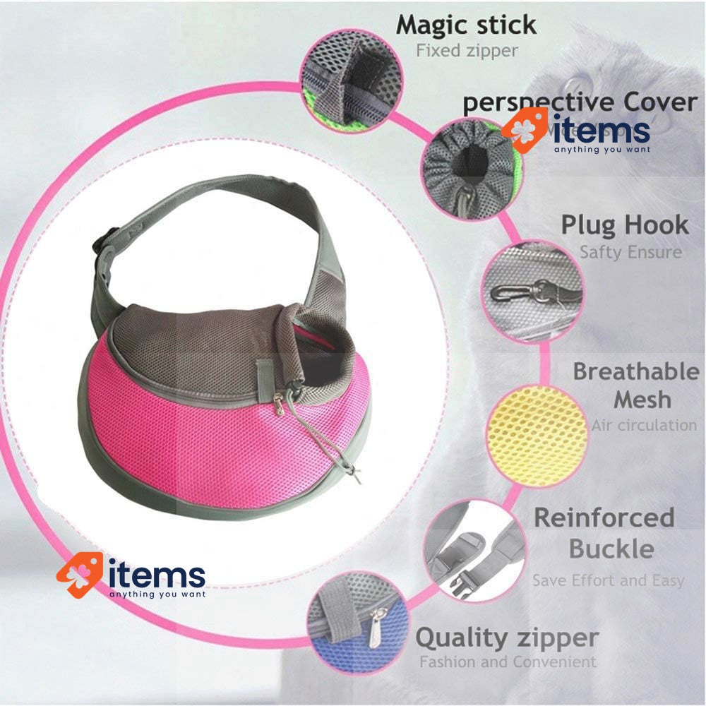 PETEMOO Pet Sling Carrier Bag with Adjustable Strap& Zipper Red-a Hand-Free