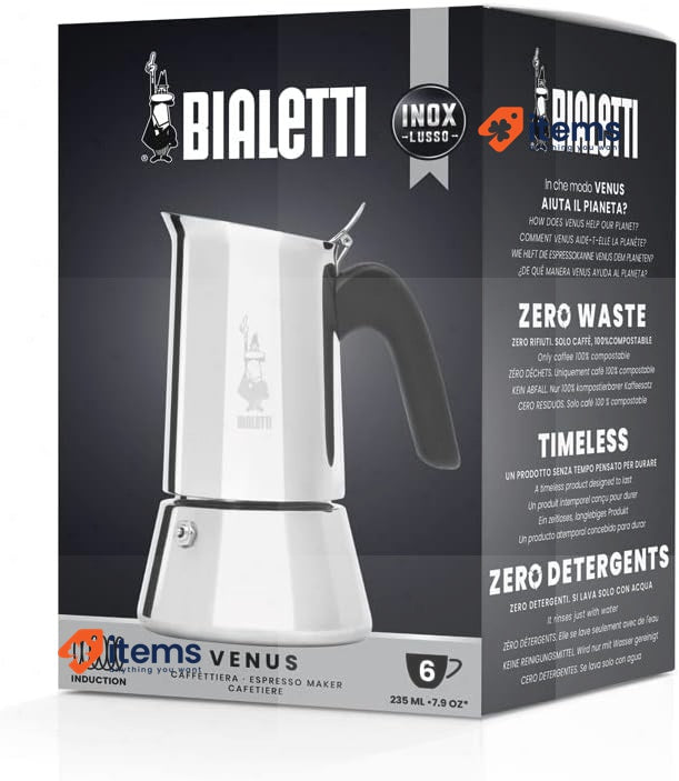 Bialetti - New Venus Induction, stainless steel espresso coffee maker 6 cups