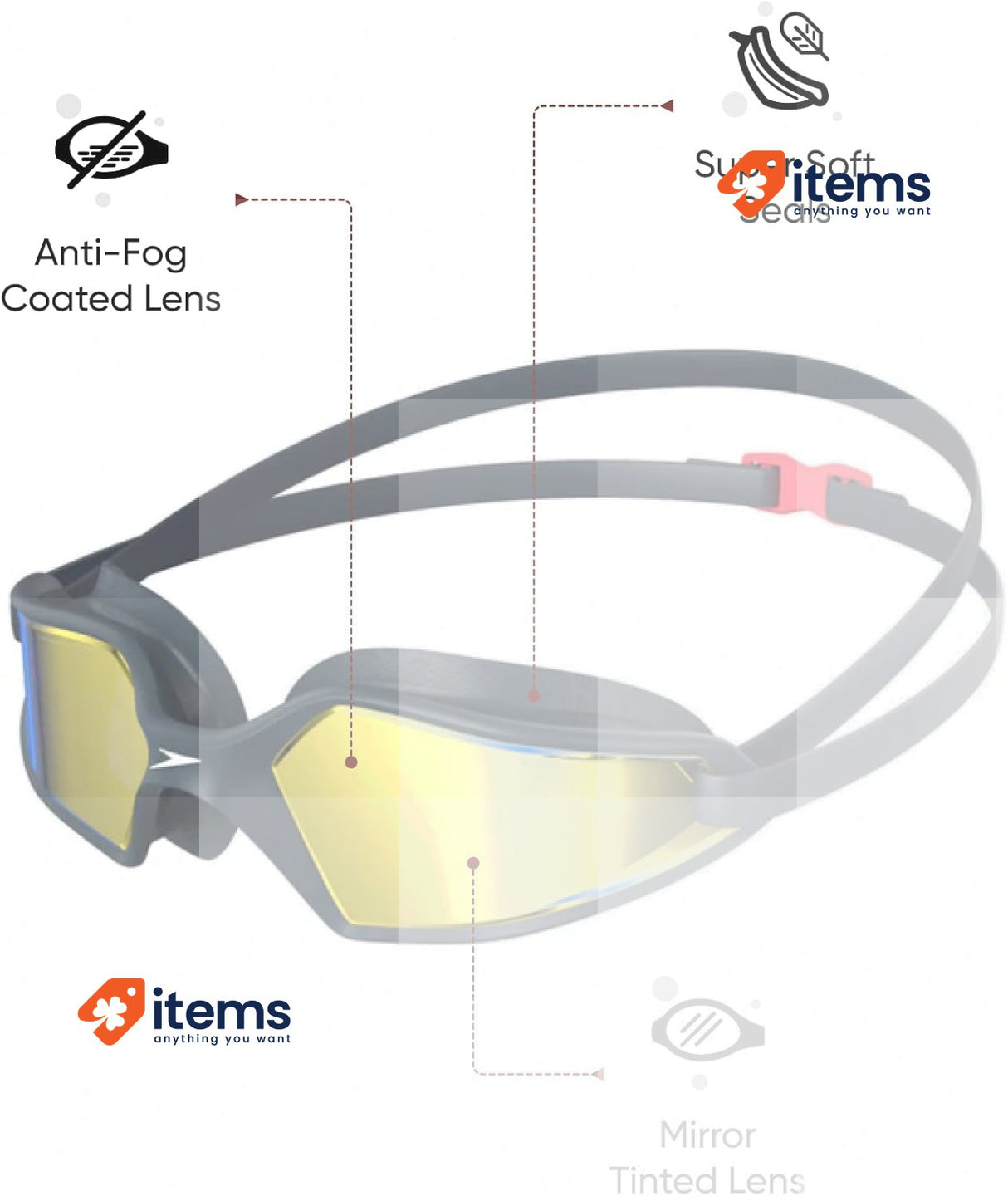 Speedo Unisex Hydropulse Swimming Goggle Navy/Oxid Grey/Phoenix Red/Gold