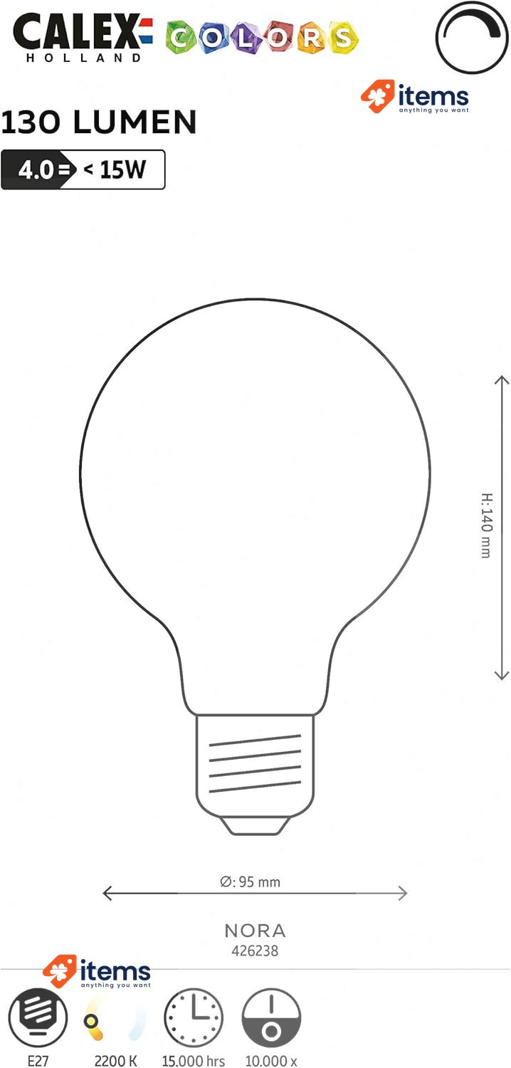 Calex 4W Dimmable LED Glass Lamp 2200K E27 Energy Saving - Topaz Grey 4 W, W