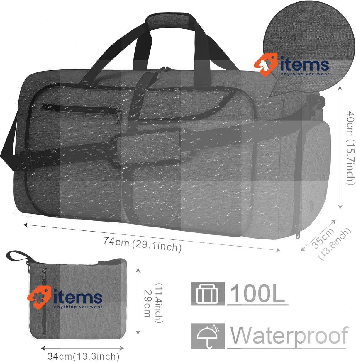 NEWHEY Foldable Travel Duffle Bags for Men Weekend Bag Sports Black-100l