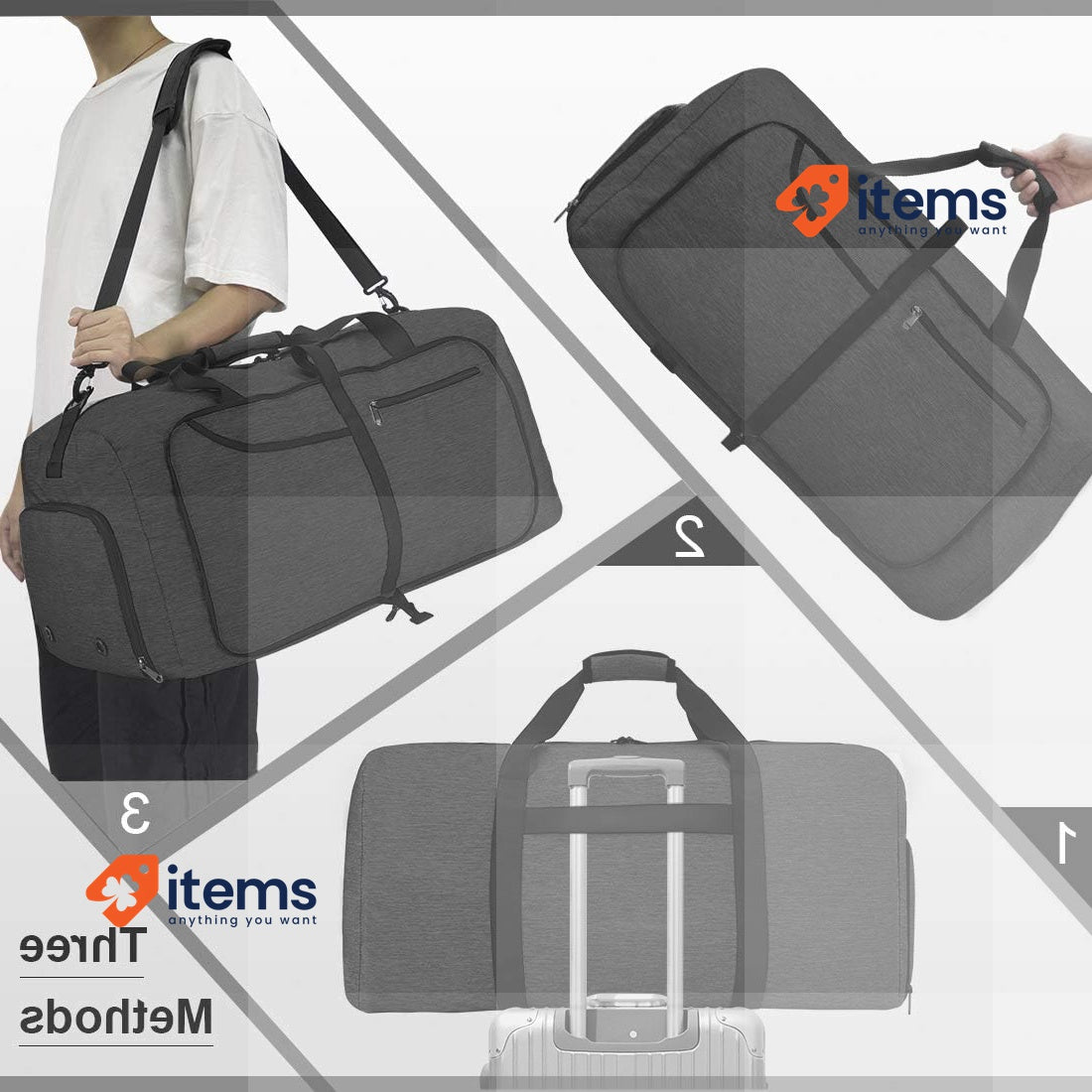 NEWHEY Foldable Travel Duffle Bags for Men Weekend Bag Sports Black-100l