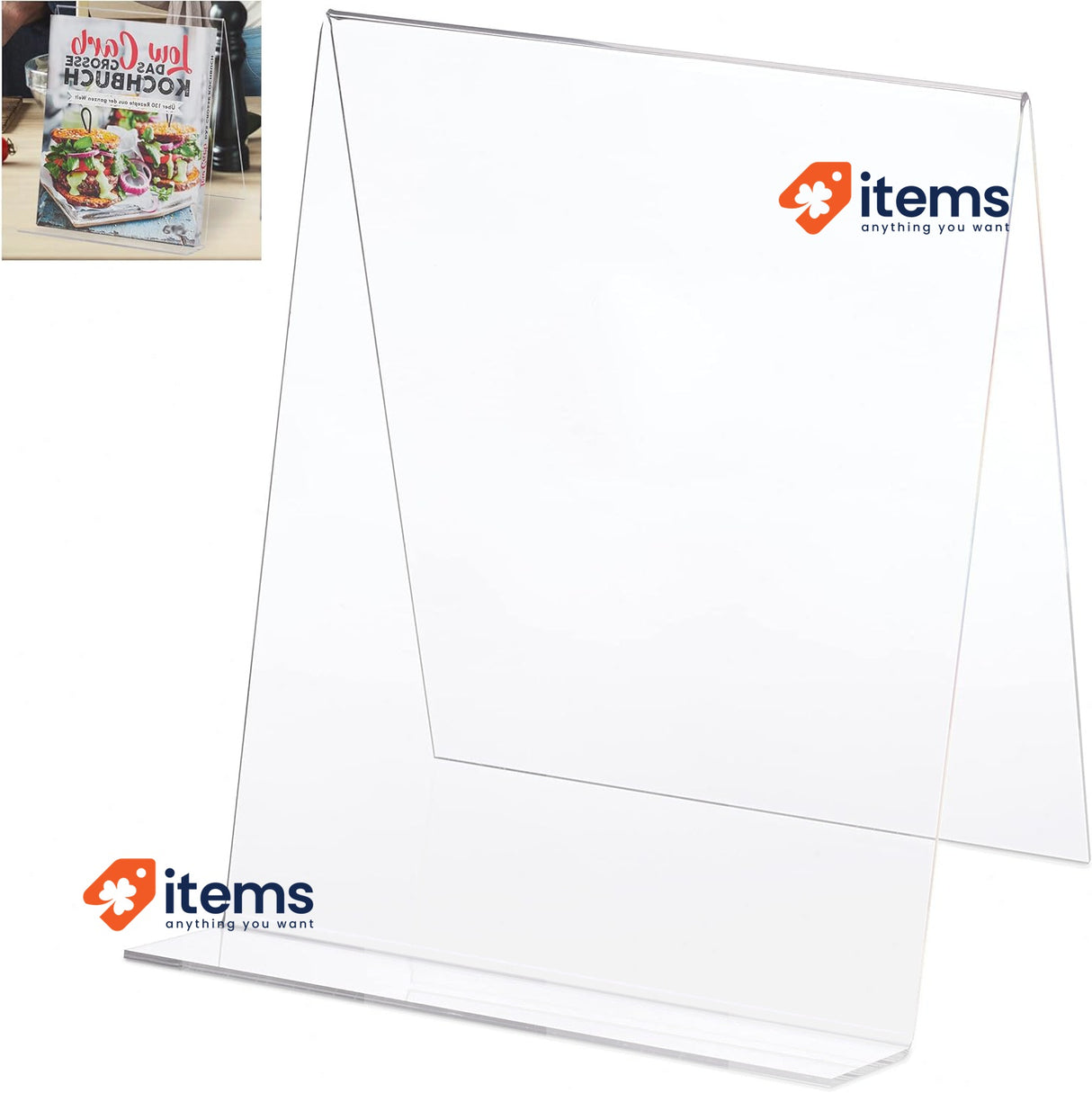 Relaxdays 10027277 Book Stand, Acrylic Cookbook Holder Transparent