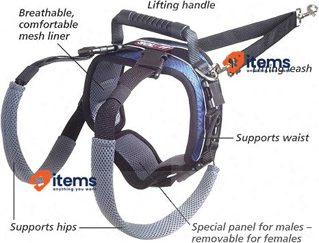 PetSafe Rear Support Harness - Lifting Aid with Handle Black Large Great Easy