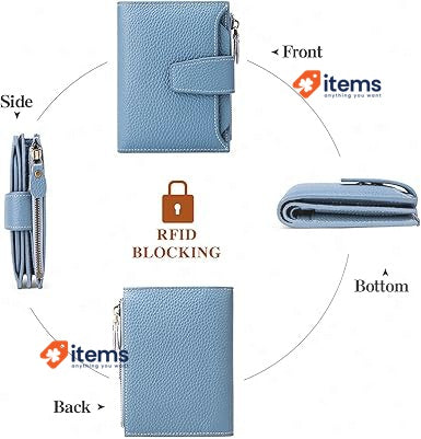 SENDEFN Women's RFID Blocking Leather Small Compact Bi - Fold Blue Card Bi-fold
