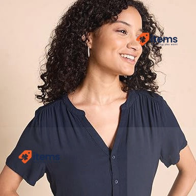 Amazon Essentials Women's Short - Sleeve Woven Blouse Marine Blue Size L Navy