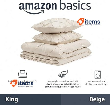 Amazon Basics 3 piece Down-Alternative Comforter Bedding Set 190 x 200 cm Beige