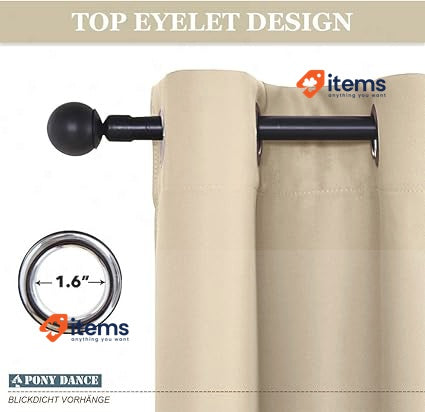 PONY DANCE Curtain Drape For Bedroom Biscotti Beige Yellow Blackout Eyelets Cm