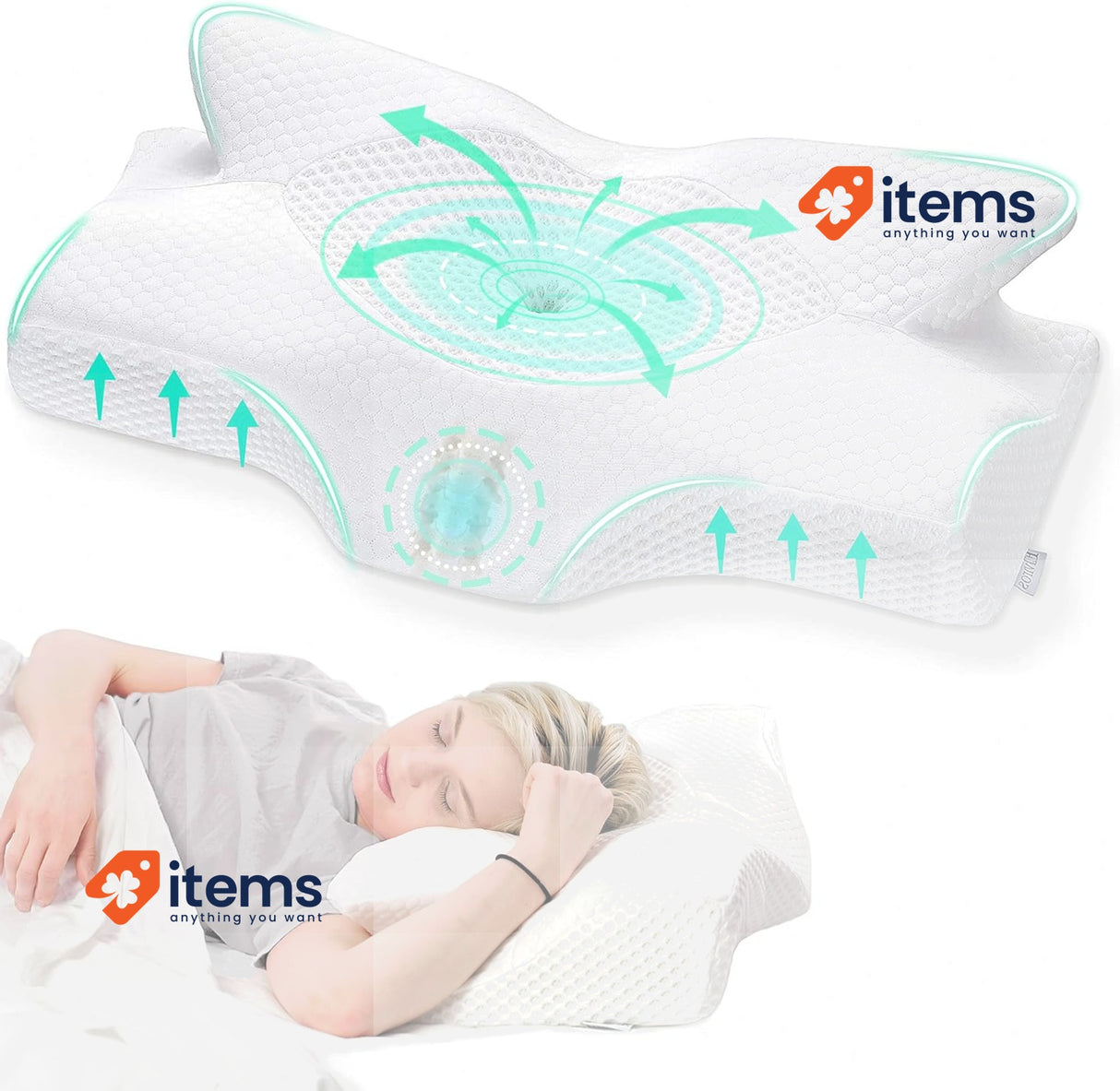 Elviros Cervical Memory Foam Pillow for Neck Pain Orthopedic Neck Pillow, White