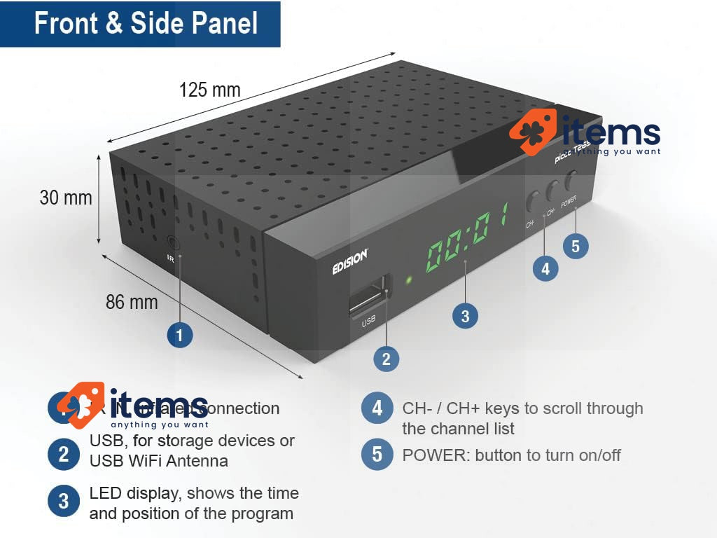 EDISION PICCO T265, DTT High Definition H265 HEVC, DVB - T2 Black DVB-T2 WiFi