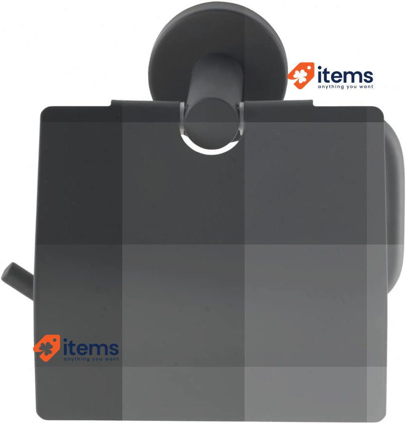 WENKO Toilet Roll Holder Stainless Steel Bosio Black Matt With Lid Rustproof Cm