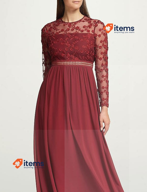 TRUTH & FABLE Women's Maxi Chiffon A-Line Dress