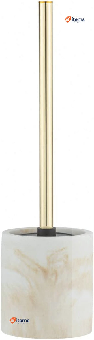 WENKO Odos Toilet Brush Holder, Resin, Gold/Marbled, Ø 7,5 X 37 Cm White Mod