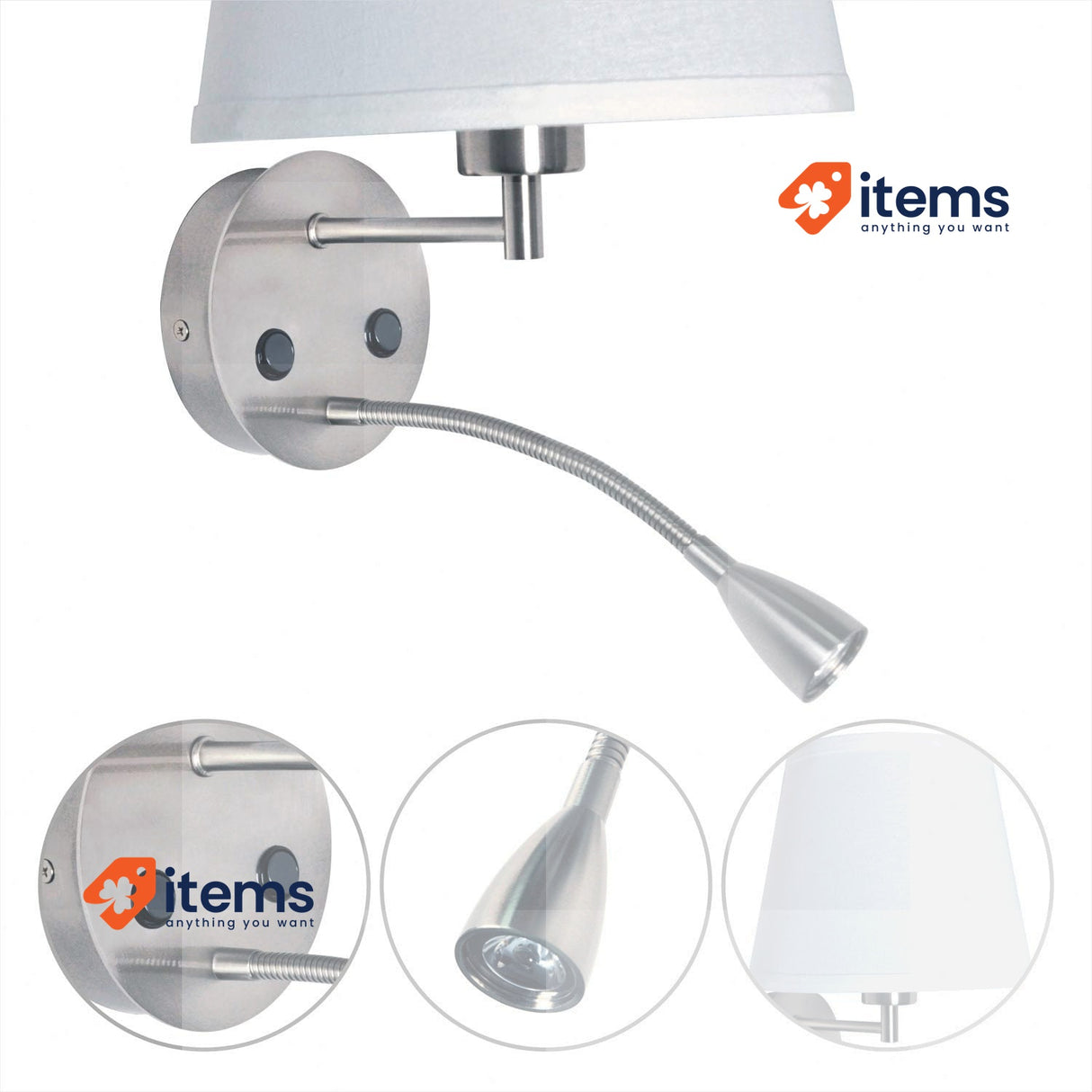 Barcelona LED E27 Wall Light Lamp White BarcelonaLED Reading Swivelling Flexible