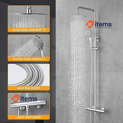 Ibergrif - Shower System, Square Mixer Tap Set, Chrome