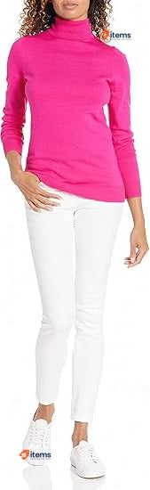 Amazon Essentials Women's Long - Sleeve Turtleneck Jumper Bright Pink, Size Roll