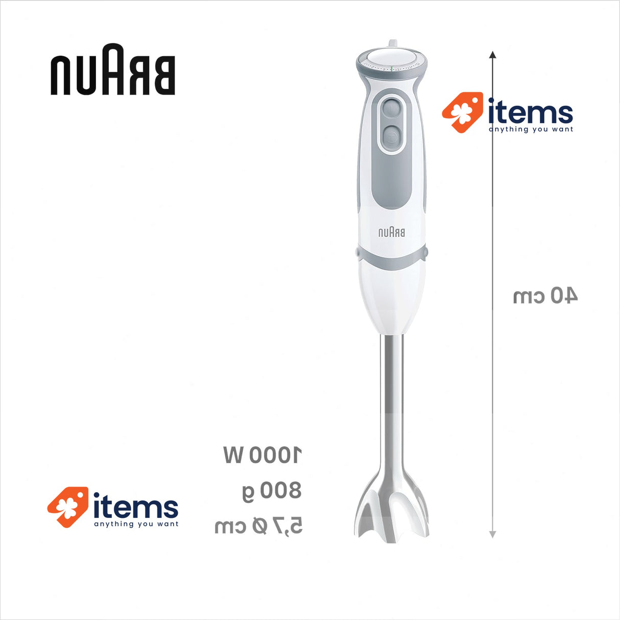 Braun MultiQuick Plumging Mixer 1000W With Measuring Glass 600 ML White/Grey