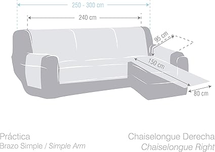 Eysa Rabat practica chaise longue cover 240cm. camel
