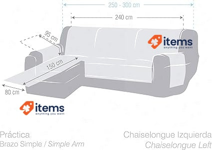 Eysa Rabat Practica Chaise Longue Cover 240cm Dark Grey - 240 CM, CM Color View