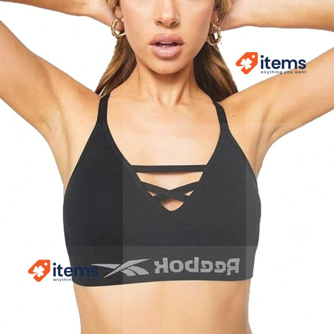 Reebok Women's Seamless Bra Maryna Marl Base Layer Top Black XS Grey White Bras