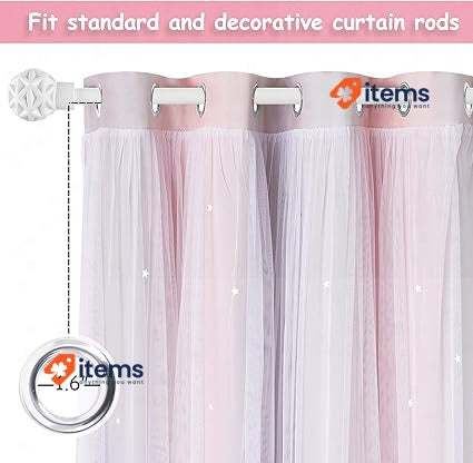 NICETOWN Pink Eyelet Curtains & Net - Kids Blackout Curtain with Hollow