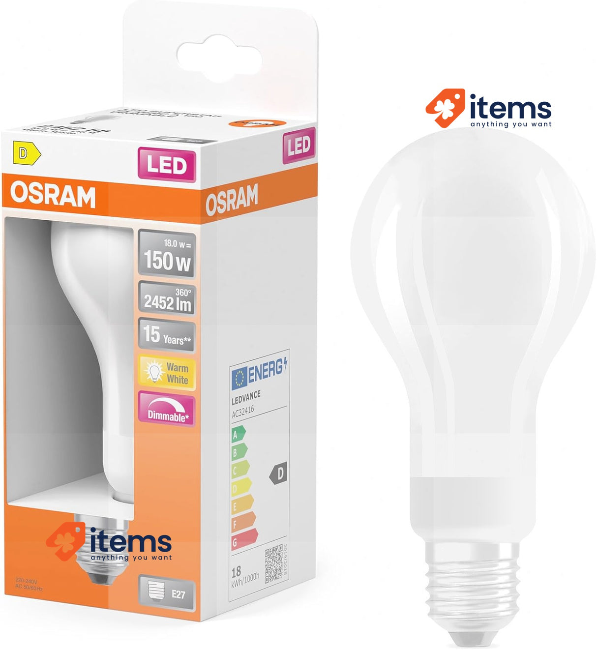 Osram LED Lamp | Base: E27 | Warm White | 2700 K