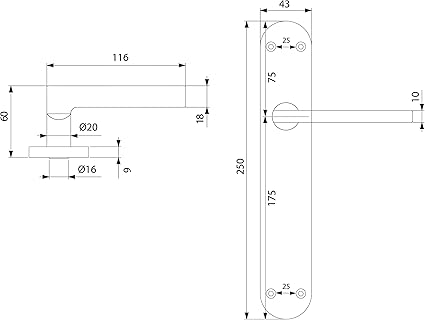 Emuca - Internal Door Handles With Backplate 43x250mm