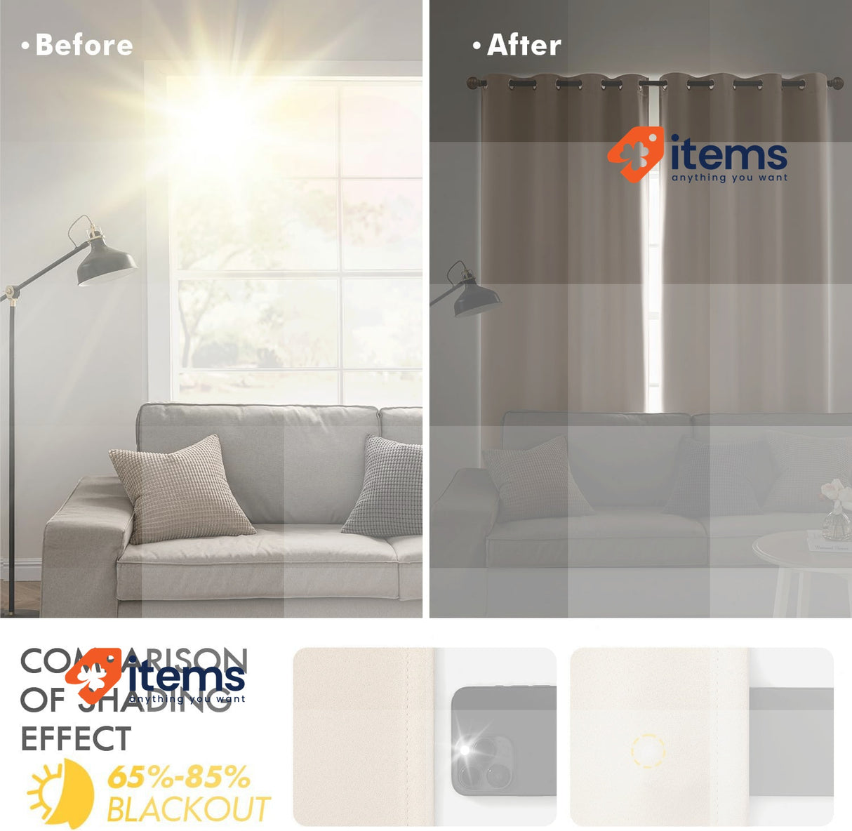 MIULEE Beige Blackout Curtains for Living Room 2 Panel Set, Premium W 55 x L 96