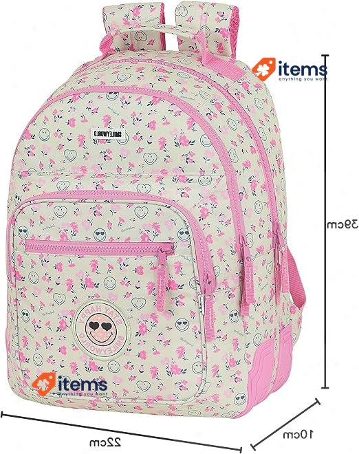 Safta Smiley Unisex Kids Backpack Blanco/Rosa School Mediana Bags