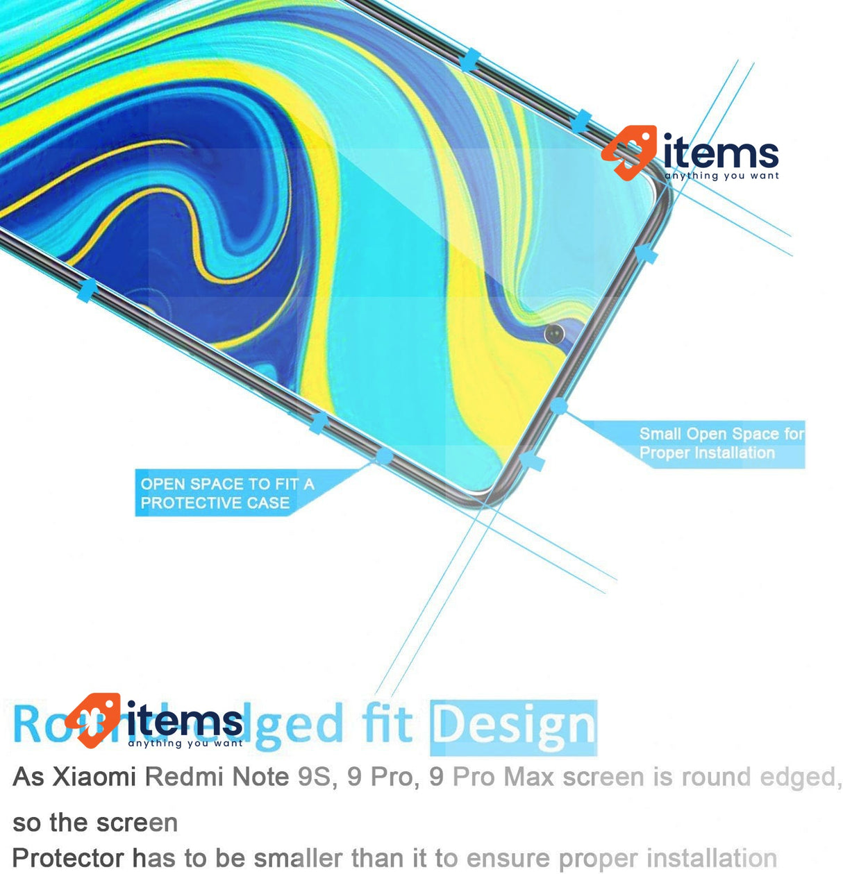 NEW'C 2 Pack Screen Protector for Xiaomi Redmi Note 9S, 9 Pro, 9 Pro Max Glass